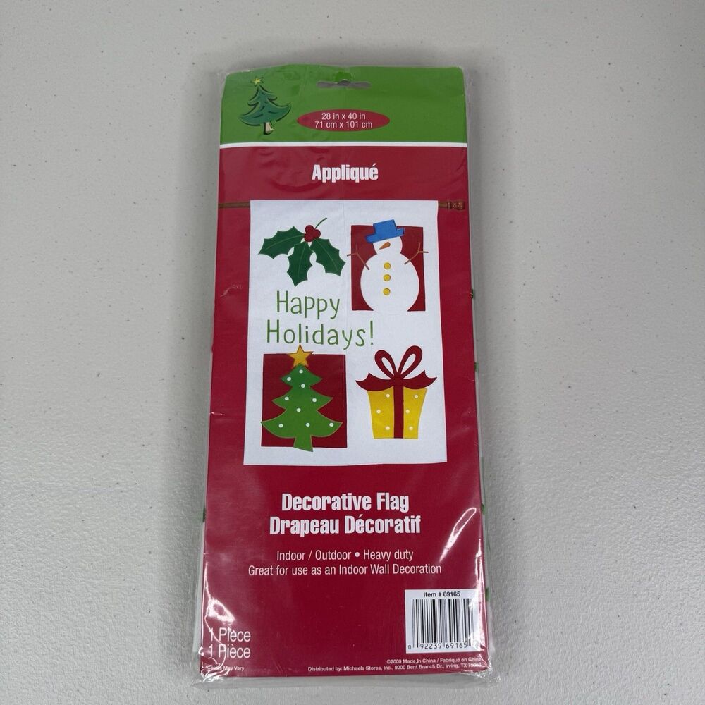 Happy Holidays Applique Garden Flag 28x40 Christmas Tree Winter Snowman New NIP‎